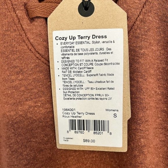 Prana Cozy Up Terry Dress Lace Up Neck Long Sleeve Brown S New Roux Heather #36 - Picture 4 of 6